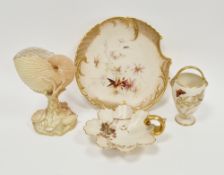 Collection of late 19th century Royal Worcester blush ivory ground wares, printed green and puce