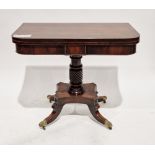 Regency mahogany fold-over tea table, the rectangular top with rosewood inlay and rounded front