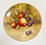 Royal Worcester fruit painted cabinet plate by Edward Townsend, printed puce factory marks, date