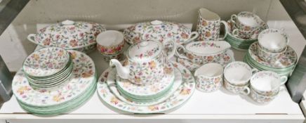 Minton bone china Haddon Hall pattern part dinner service for eight, printed brown marks,
