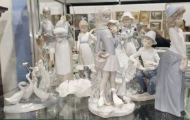 Group of Lladro and Nao porcelain figures and models of animals, printed and impressed marks,