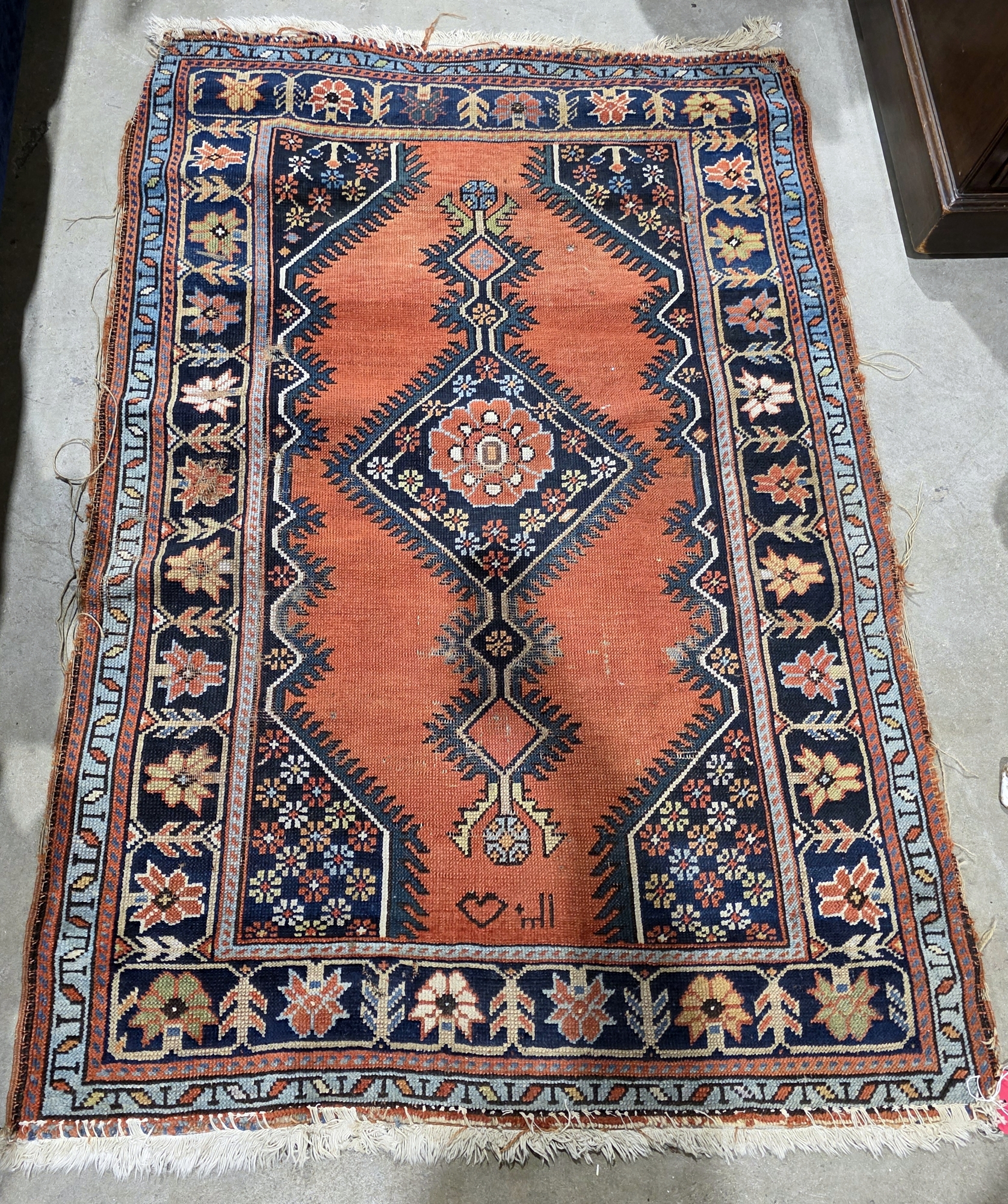 Eastern Rug Designs Eastern red ground rug with central lozenge and floral motif, floral ...