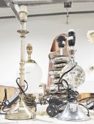 Four table lamps, one with chrome-effect in the form of pebbles, 40cm high and another with