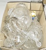 Large collection of cut glass and other glassware including jugs, bowls, decanters, vases and