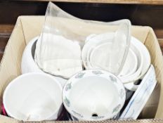 Selection of ceramic plant pot holders and a glass vase and a white ceramic jug (2 boxes)