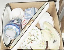 Collection of ceramics including a Japanese Satsuma baluster vase on wooden stand, Carltonware