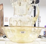 Early to mid-20th century amber clear glass wash jug and basin, jug 33cm high