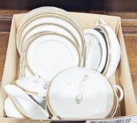 Early 20th century Bridgwood & Sons part dinner service, white with a gold and black patterned