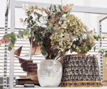 Pair of Girandole 35cm pleated lampshades in charcoal and gold and a Gisela Graham London grey