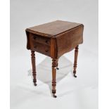 19th century mahogany work table, the top with two shaped drop flaps over two drawers to one end