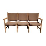 Danish mid-century oak three seater sofa bench designed by Kurt Ostervig for Slagelse Mobelfabrik,