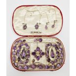 Suite of 19th century gold-coloured and amethyst set jewellery comprising a riviere necklace