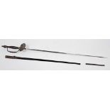 Court sword or smallsword with triangular spear point blade, faceted steel hilt, grip and kidney