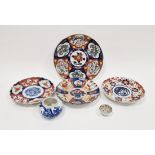 Collection of Japanese imari porcelain including three fluted circular dishes, Meiji period, a