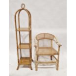 Bamboo and wicker conservatory domed top three tier plant stand of square form, 149cm high x 32cm