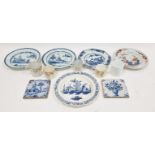 Collection of Dutch Delft, English porcelain teawares and other items, mid 18th century and later: