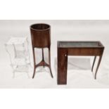 Edwardian inlaid mahogany plant stand of cylindrical form, the stand with square legs, 99cm high x