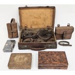 Late 19th / early 20th century leather-cased silver-plated hunting sandwich box with saddle strap,