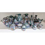 Collection of Tintagel pottery earthenware, printed and impressed marks, all painted in a bright
