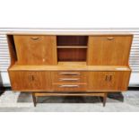Mid-century G-Plan Fresco range teak high sideboard, the upper section with one sliding cupboard