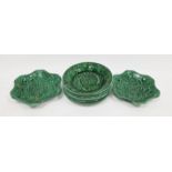 Wedgwood majolica green-glazed leaf-moulded dinner-wares, mid-19th century, impressed uppercase