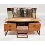 Mid-century G-Plan ' Quadrille ' teak dressing table with triptych mirror, the two pedestals with
