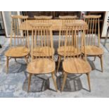 V Set of six Ercol pale elm and beech wood ' Goldsmith ' dining chairs, model 369, with