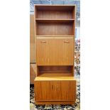 Mid-century G-Plan Fresco teak wall unit, the upper section with two open shelves over a fall