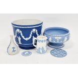 Group of 20th century Wedgwood jasperware, variously decorated with neo-classical figures, impressed