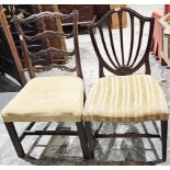 Chippendale-style mahogany dining chair with pierced ladderback, stuffover seat and square legs