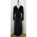 Ossie Clark black velvet dress, faux-jet buttons, quilted waistband, V-neck, labelled 'Ossie Clark