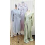 1940's grey crepe day dress, three-quarter length sleeves, embroidered detail to the bodice with
