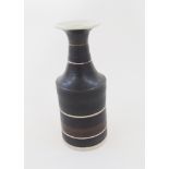 Studio pottery bottle vase, in the style of Dame Lucie Rie (1902-1995), black LR mark to base,