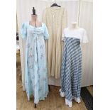 Various 1970's dresses, to include a cotton maxi dress, screen print style print, sweetheart