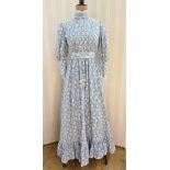 Laura Ashley blue full-length maxi dress, leg o'mutton sleeves with pintuck and lace detail,