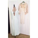 Mid-century satin petticoat, with a satin printed bed jacket, fabric button fastening, elbow-