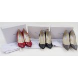 Three pairs of Jimmy Choo stiletto heels, red leather with red printed lizard detail, size 40.5 with