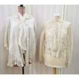 A Victorian silk and lace blouse/possible bed jacket, lined in wool, pintuck detail to the