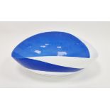 Vietri Italian glass centrepiece bowl, made in Murano, oval form with blue swirl on white ground,