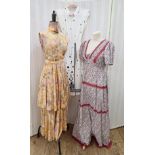 Early 1970's, a Jean Varon maxi dress, with a frilled overskirt, sleeveless, with a piecrust collar,