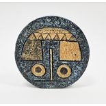 Holly Jackson for Troika Pottery, a wheel vase with low relief and incised geometric motifs, ochre