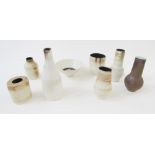 Group of studio pottery by Paul Bradley, impressed marks, comprising: a flared bowl with oatmeal