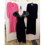 A vintage evening dress, black velvet, dropped waist, with ruched detail, labelled Victor Costa,