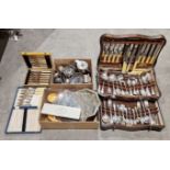 Early 20th-century oak canteen of cutlery box, containing matched silver-plated flatware including