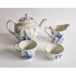 Worcester porcelain dry blue pattern Chelsea ewer-shaped cream jug, circa 1770, painted with