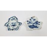 Bow porcelain blue and white pickle leaf dish and a Worcester example, the first circa 1755,