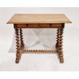 Victorian pale oak library table in the manner of Pugin, the rectangular top with thumb moulded