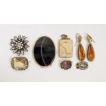 Gilt metal and purple stone lace brooch, a Victorian gold-coloured metal and pearl hair set