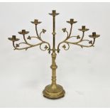 V 19th / early 20th-century Gothic Revival ecclesiastical brass candelabrum, the seven branches cast