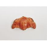 Gold-coloured metal carved coral brooch, possibly the head of Aries, 4cm wide